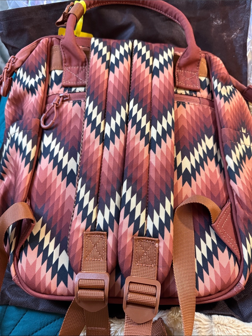 Wrangler Women's Rust Geometric Pattern Backpack - Picture 2 of 3